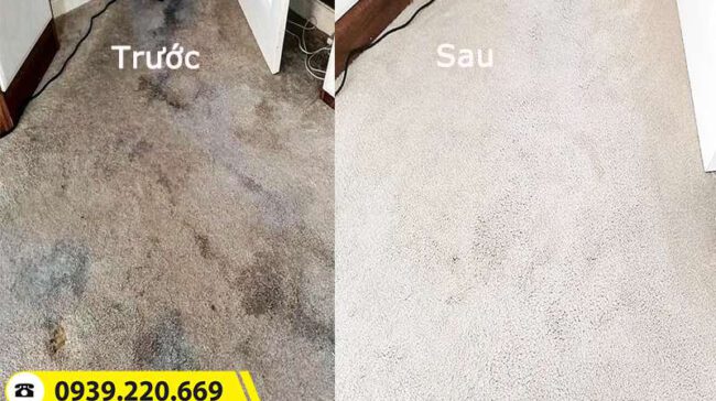 Hình ảnh trước và sau khi sử dụng dịch vụ giặt thảm tại Quận Tân Phú của Clean Up