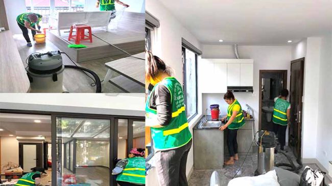 Ảnh thực tế nhân viên Clean Up vệ sinh nhà mới xây cho khách hàng