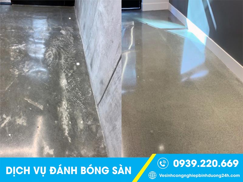 Bề mặt sàn đẹp hơn, sáng bóng hơn sau khi mài sàn, chà sàn