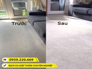 Trước và sau khi sử dụng dịch vụ giặt thảm tại Bàu Bàng của Clean Up