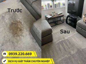 Ảnh thực tế trước và sau khi sử dụng dịch vụ giặt thảm tại Thuận An của Clean Up