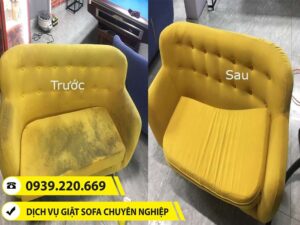 Ảnh trước và sau khi sử dụng dịch vụ giặt ghế sofa tại Dĩ An của Clean Up