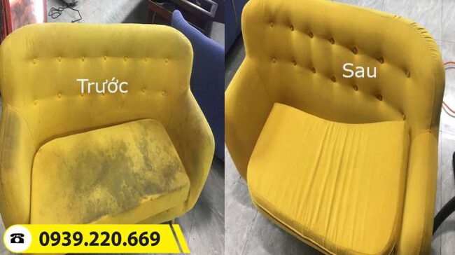 Ảnh trước và sau khi sử dụng dịch vụ giặt ghế sofa tại Dĩ An của Clean Up