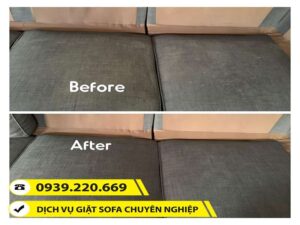 Ảnh so sánh trước và sau khi sử dụng dịch vụ giặt sofa của Clean Up