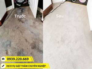 Hình ảnh trước và sau khi sử dụng dịch vụ giặt thảm tại Quận Tân Phú của Clean Up