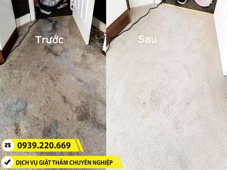 Hình ảnh trước và sau khi sử dụng dịch vụ giặt thảm tại Quận Tân Phú của Clean Up
