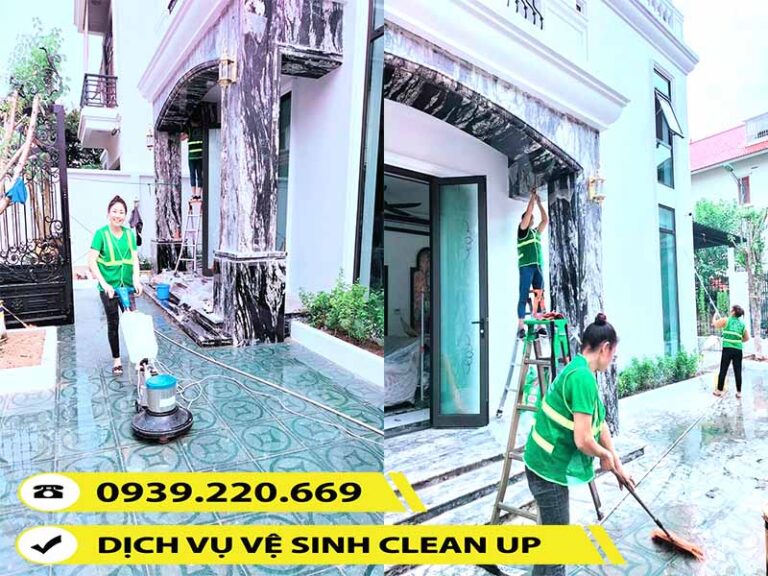 Nhân viên Clean Up sử dụng máy móc chuyên dụng thực hiện công việc