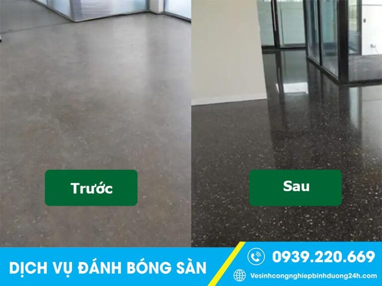 Sự khác biệt rất rõ sàn khi được đánh bóng, xử lý